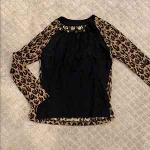 Tory Burch Black & Leopard Silk Blouse